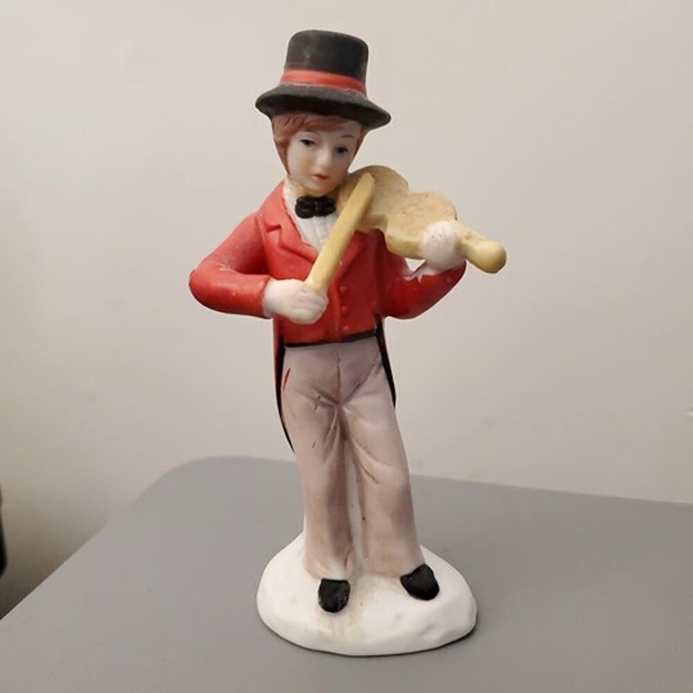 Vintage Christmas Porcelain 5" Statue Caroler Violinist Decoration